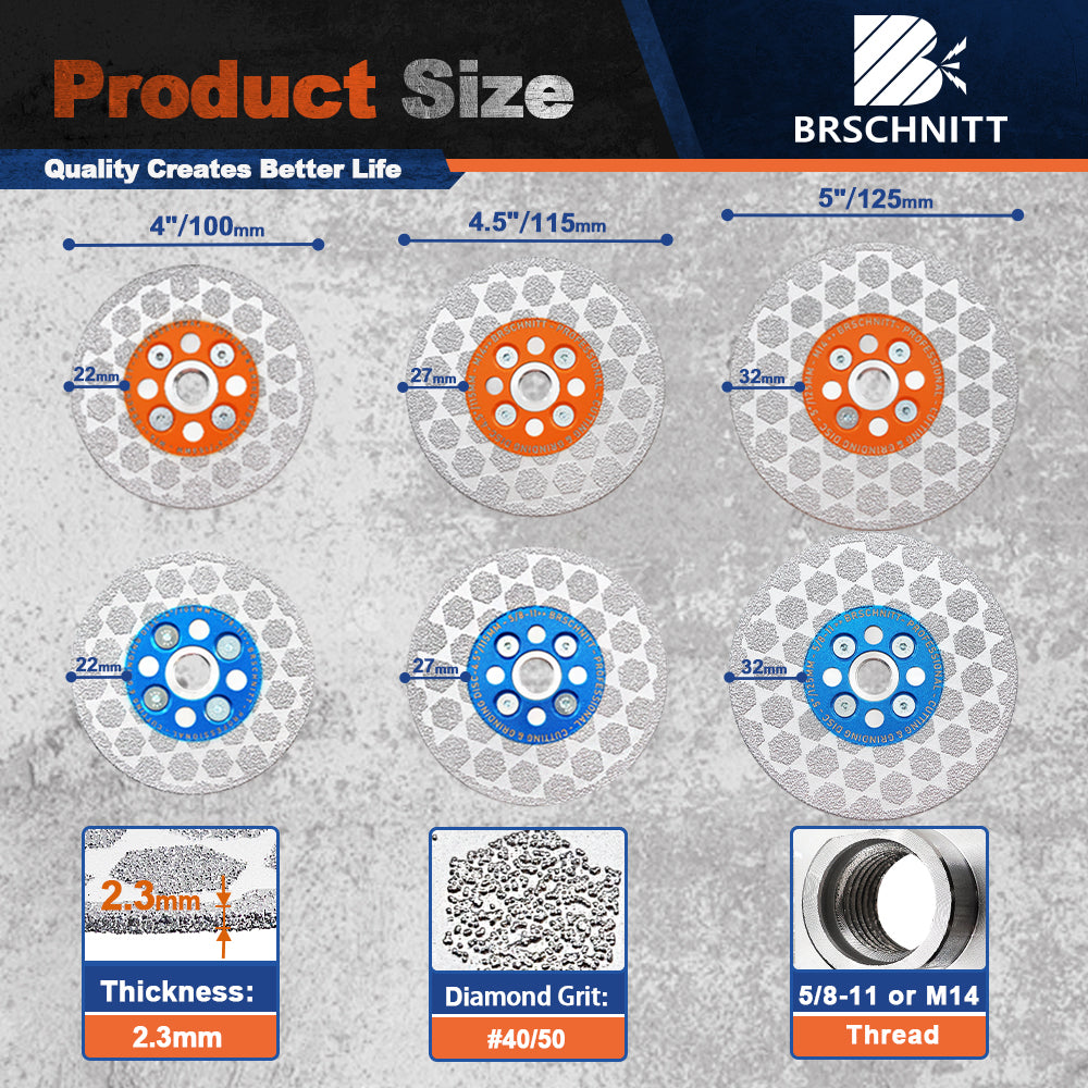 BRSCHNITT M14 & 5/8"-11 Diamond Cutting Grinding Disc 105-125mm for Granite Marble Concrete Tile