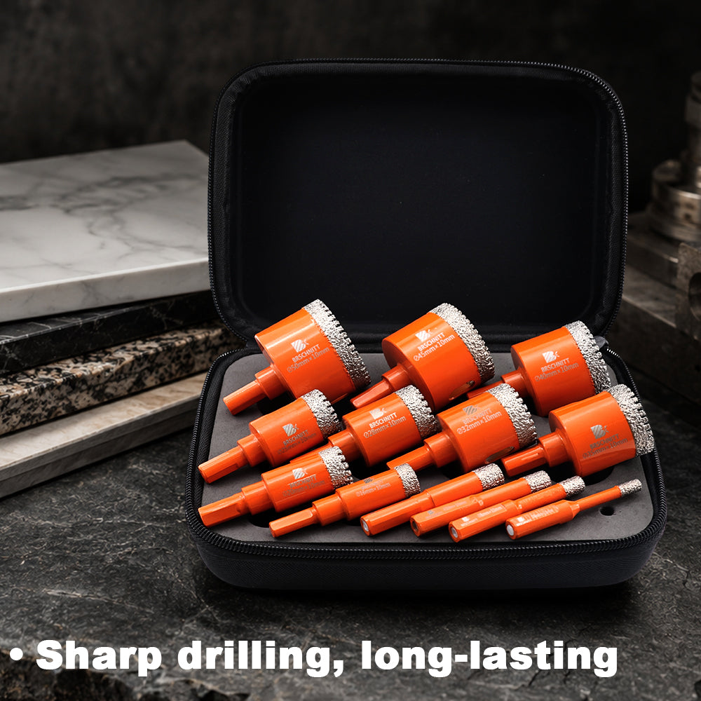 BRSCHNITT 13pcs Triangle Shank Diamond Core Drill Bit Set Vacuum Brazed Hole Saw for Granite Marble Porcelain Tile