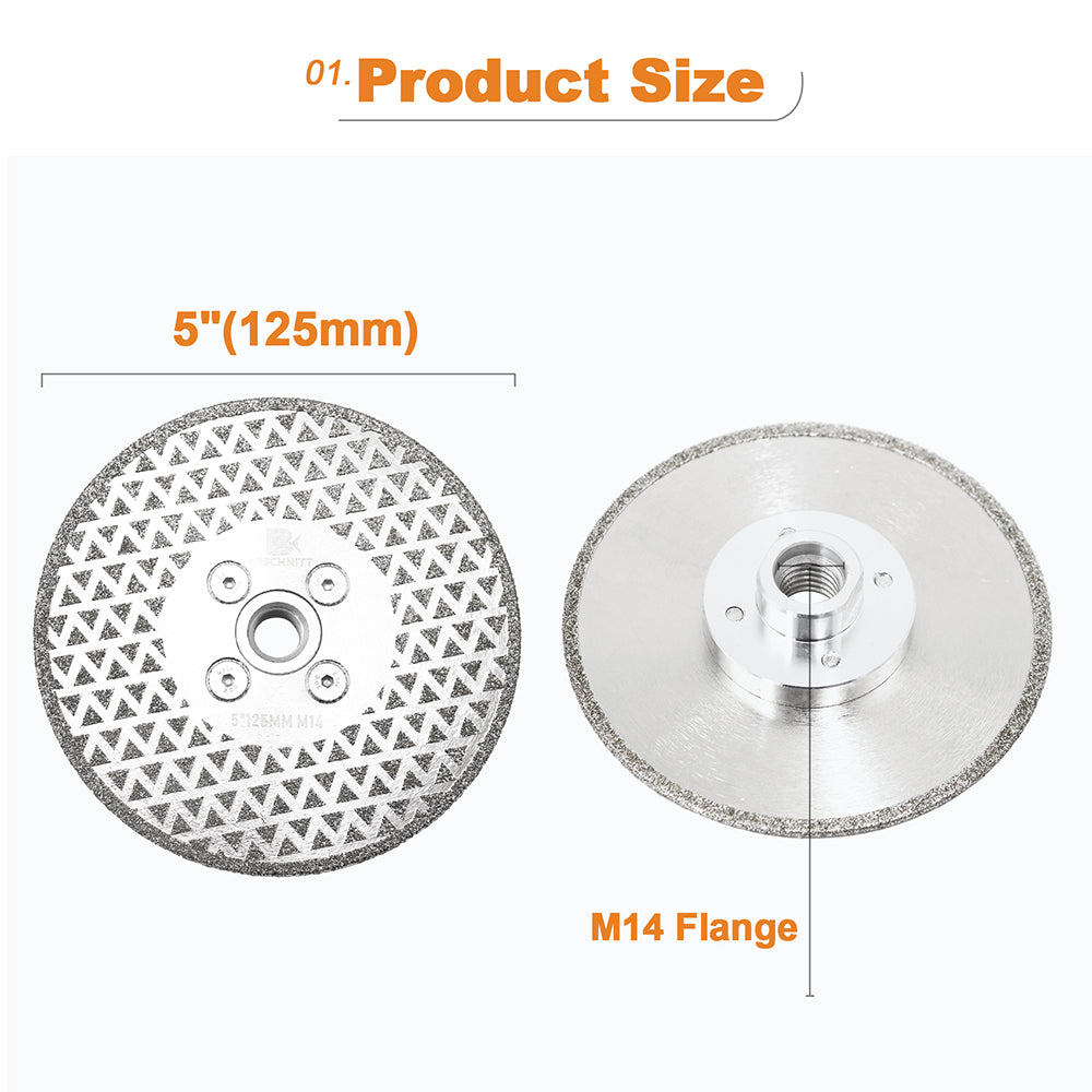BRSCHNITT Diamond Cutting Grinding Disc Single-sided Electroplated 1pc Dia 5"/125mm Granite Marble Ceramic Tile Saw Blade M14 Thread