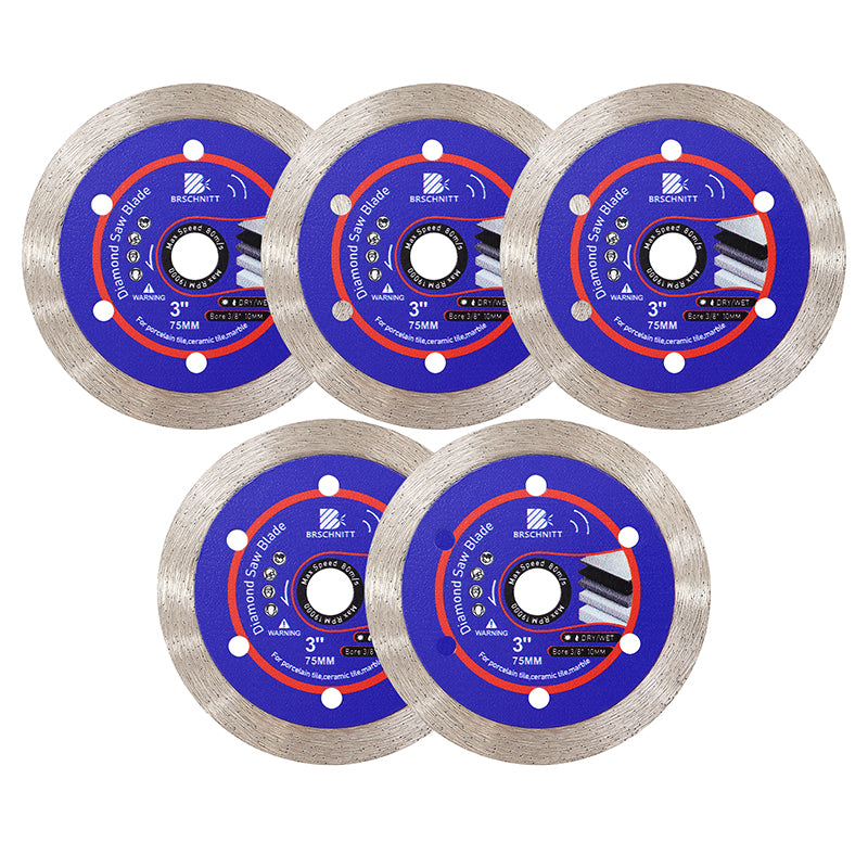 BRSCHNITT Dry & Wet Use Diamond Tile Saw Blade 75mm Continuous Rim Set for Ceramic Tile Marble Granite