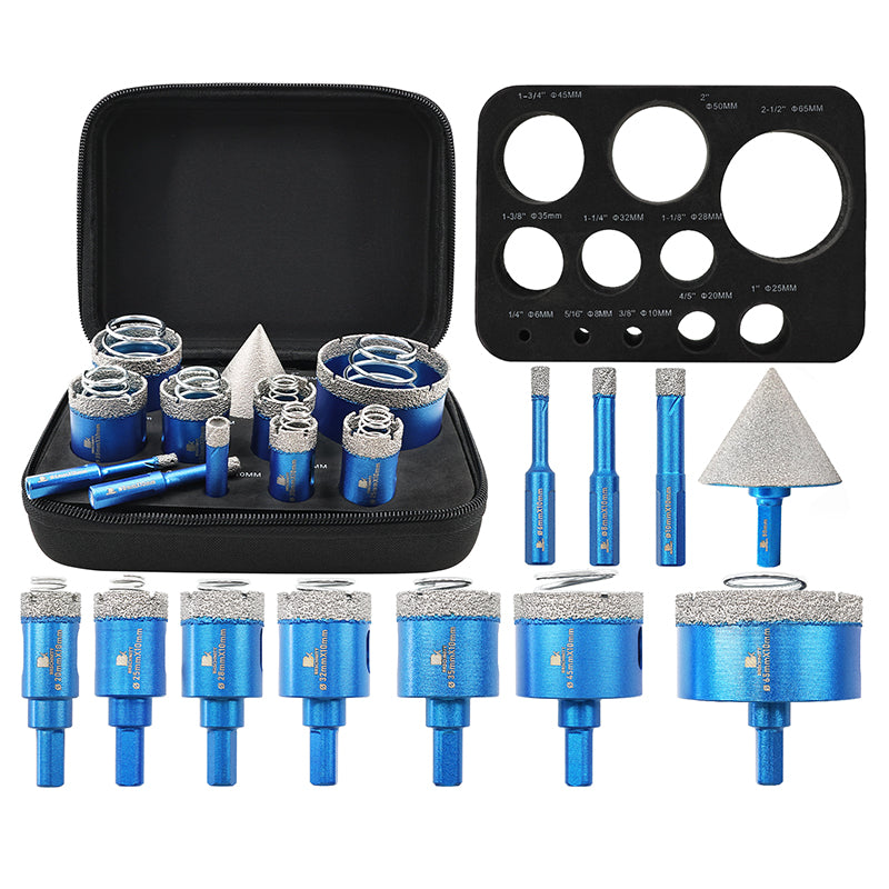 BRSCHNITT Diamond Drill Core Bit Set 11pcs 6-65MM Ceramic Tile Spring for Tile Marble Granite Stone Porcelain Hole Saw Drill Bit