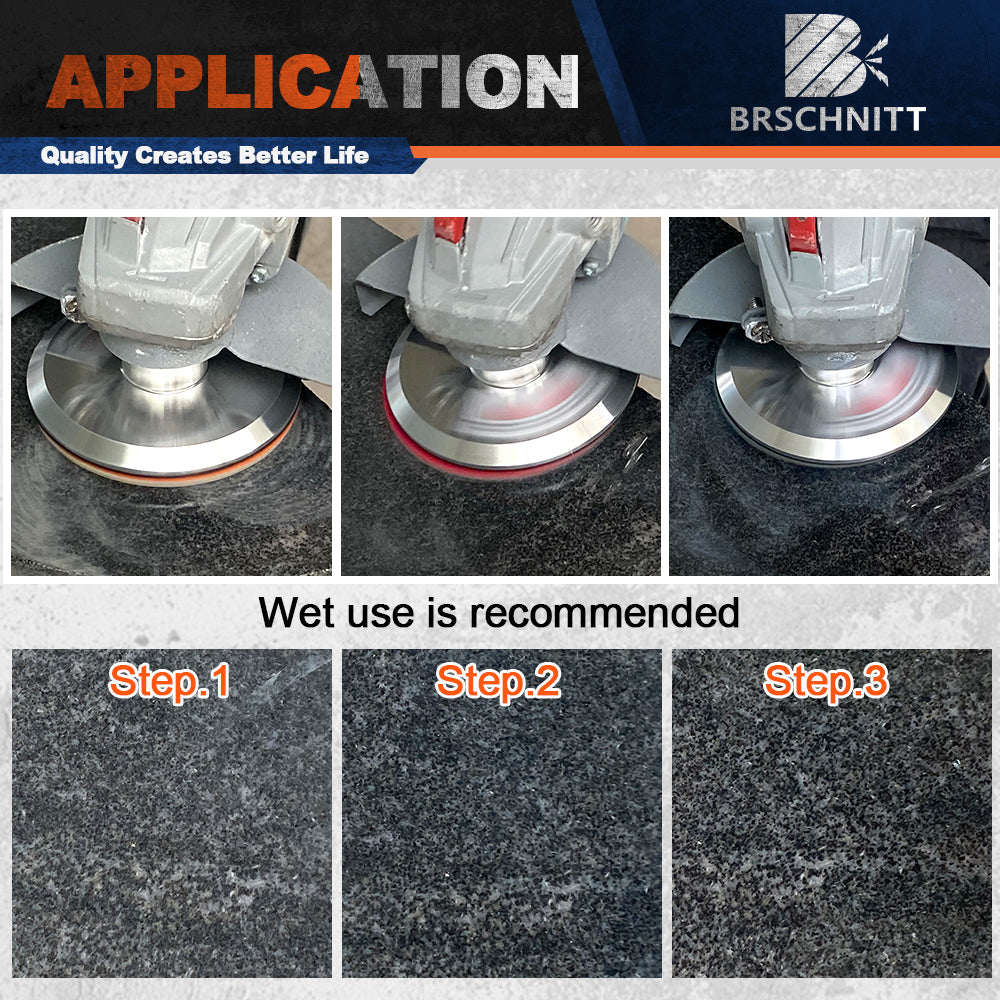 BRSCHNITT Dry & Wet 3-Step Diamond Polishing Pad Set for Granite Quartz Marble Stone Polishing