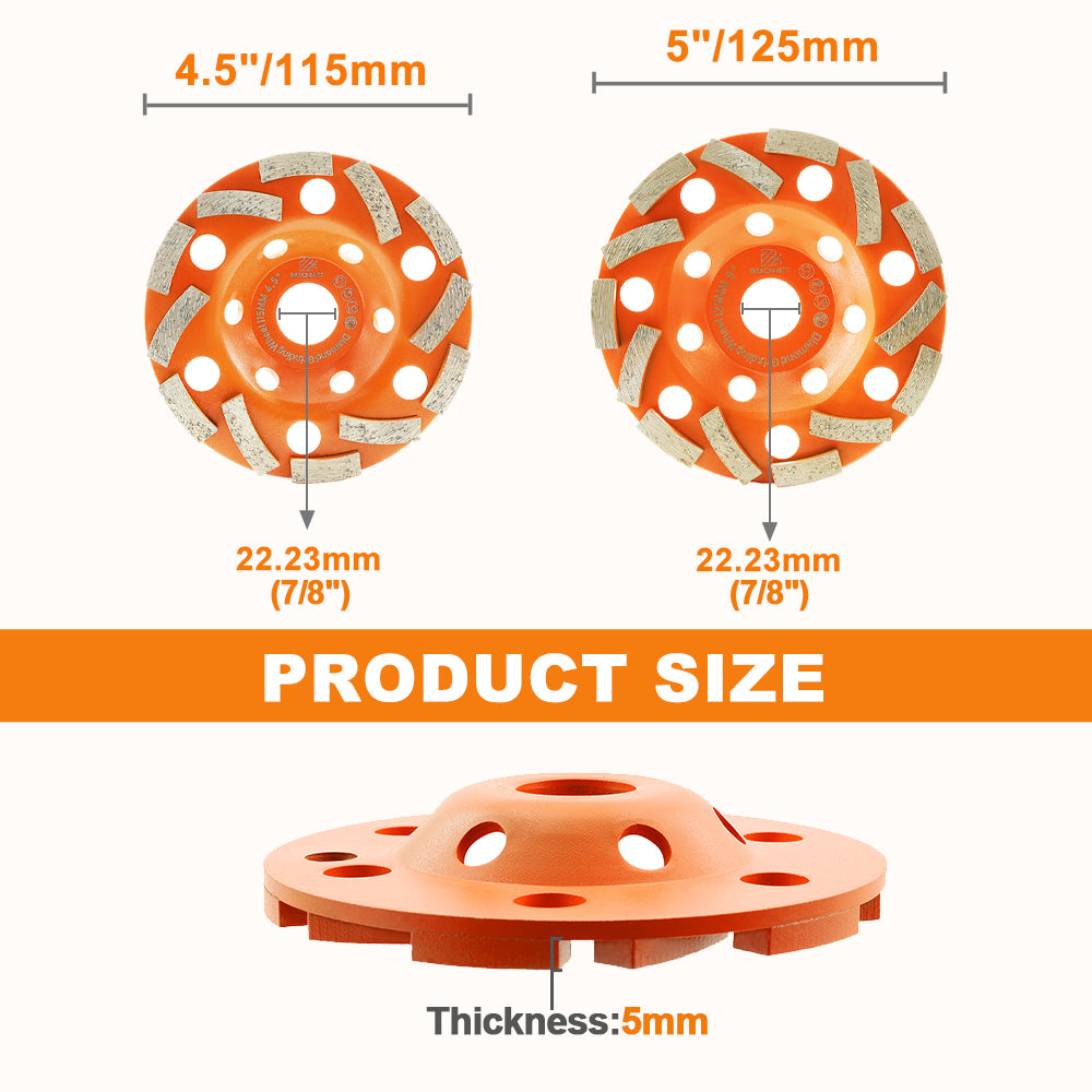 BRSCHNITT 4-1/2" Diamond Grinding Wheel Cup 7/8" Arbor with 5/8" Adapter Bushing #40/50 Grit for Concrete Granite Marble Masonry