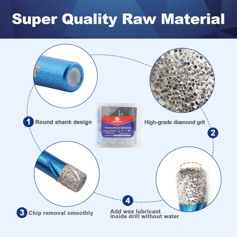 BRSCHNITT Dry Diamond Hole Saw Set 10pcs 6-10mm with Carbide Drill Bits for Porcelain Tile Ceramic Stone