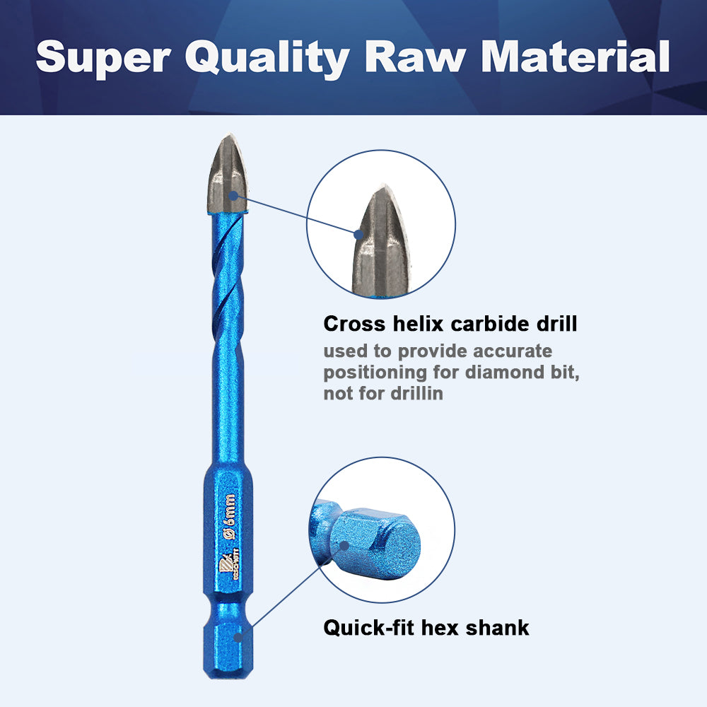 BRSCHNITT Quick Change Shank Dry Carbide Drill Bit Set 10pcs 5-12mm for Ceramic Brick Marble Wood