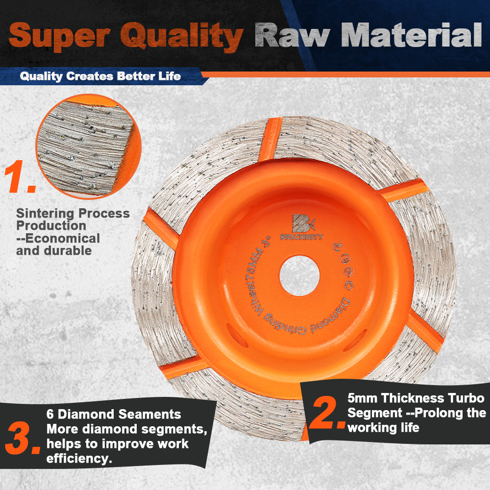 BRSCHNITT 75mm Single Row Grinding Wheel Diamond Disc for Marble Granite Concrete