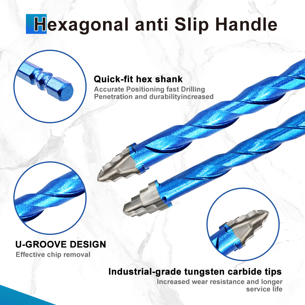 BRSCHNITT Hex Shank Serrated Carbide Masonry Drill Bit Set 12pcs with Phillips Bits for Brick Ceramic Tile Wood Plastic
