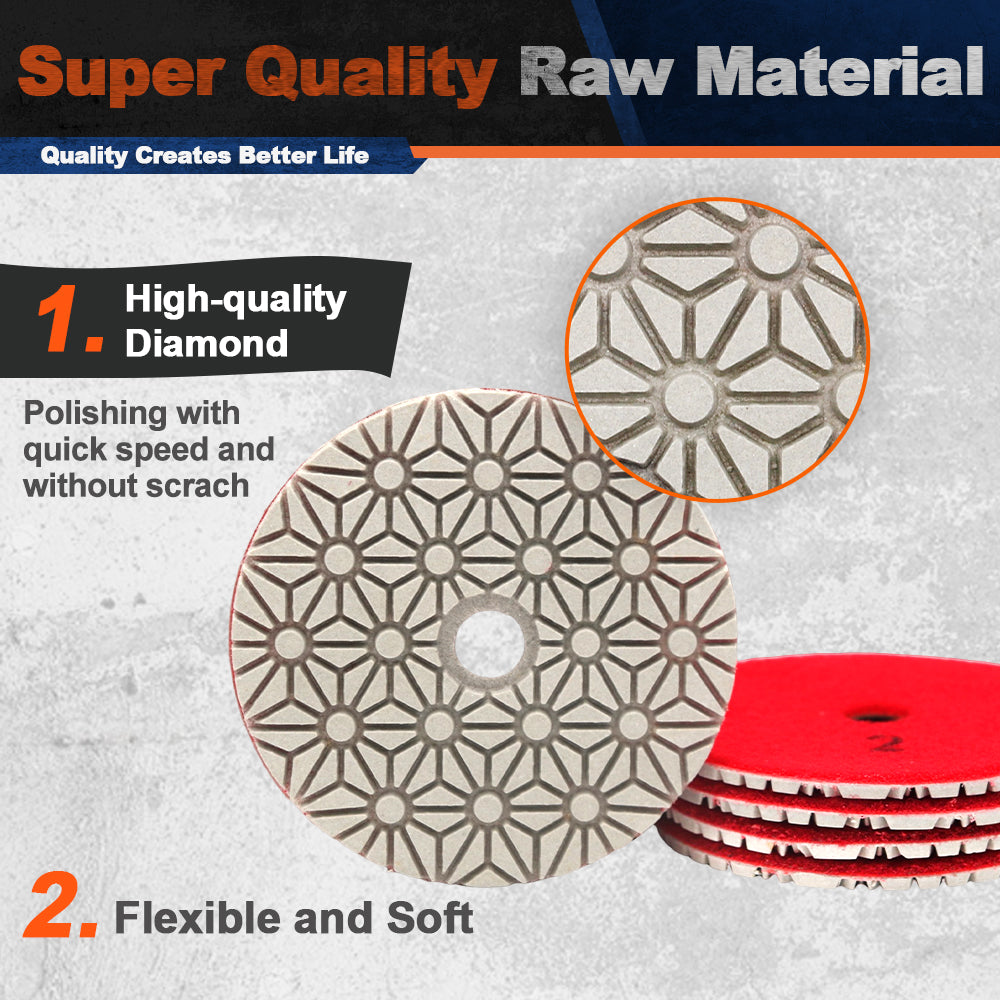 BRSCHNITT Dry & Wet 3-Step Diamond Polishing Pad Set for Granite Quartz Marble Stone Polishing
