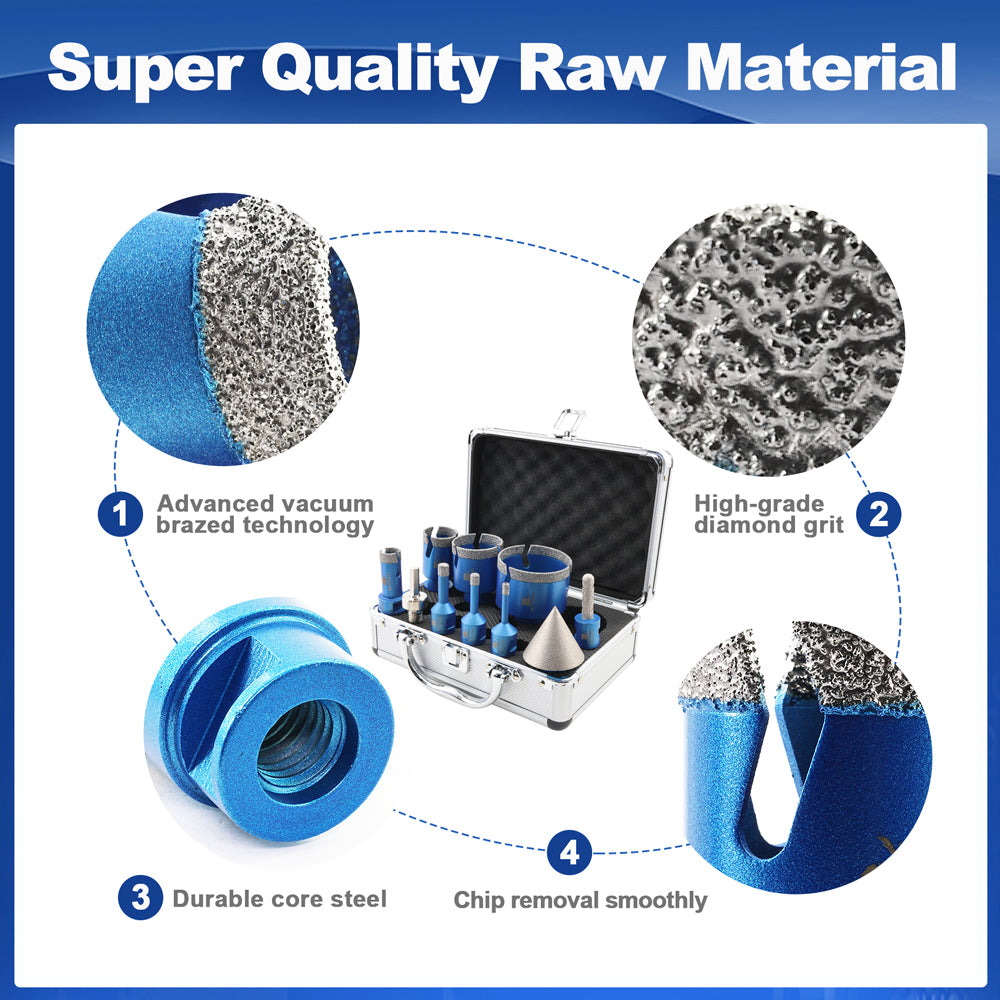 BRSCHNITT M14 Diamond Drill Bit Set 6-68mm with 10mm and 50mm Diamond Finger Bits for Tile Porcelain Granite Marble