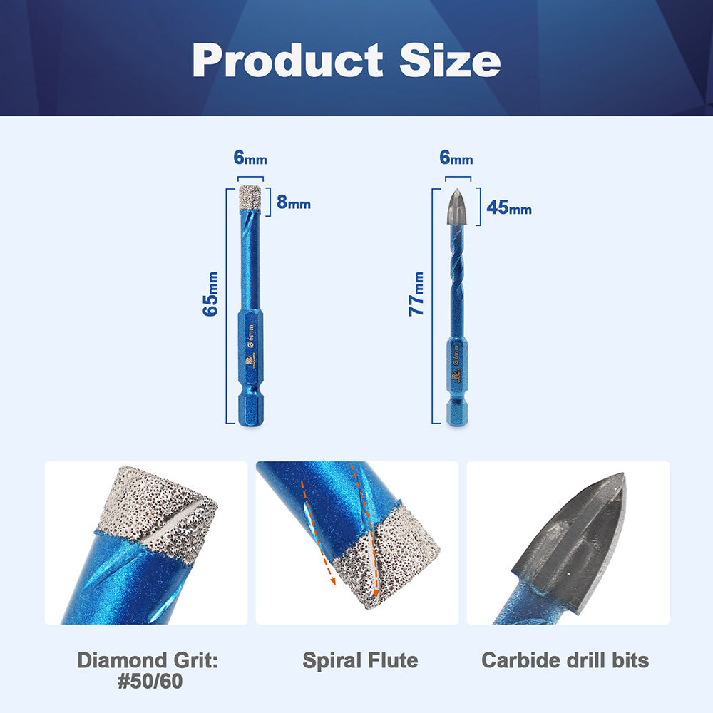 BRSCHNITT Diamond Drill Bits 5pcs/set Core Bits Hex Quick-Fit Shank+6mm Positioning Hole Opener Drilling Granite Marble Masonry