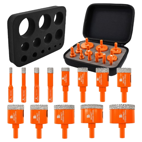 BRSCHNITT 13pcs Triangle Shank Diamond Core Drill Bit Set Vacuum Brazed Hole Saw for Granite Marble Porcelain Tile