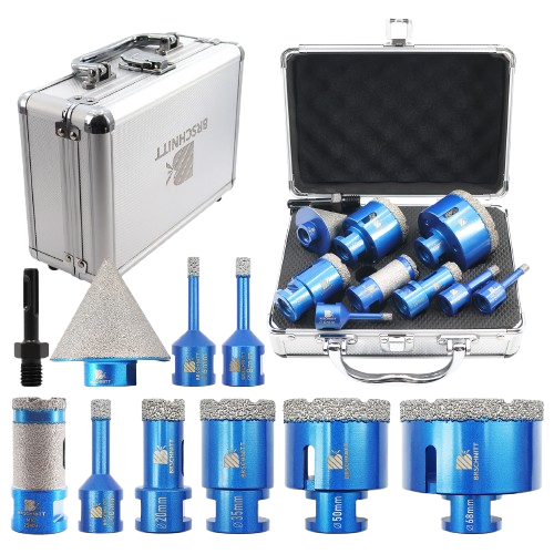 BRSCHNITT 10pcs M14 Diamond Drill Bit Kit 6-68mm with Milling Bit Chamfer SDS Adapter for Marble Granite