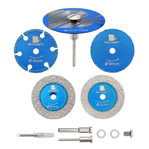 BRSCHNITT 2" Mini Diamond Saw Blade Set 5pcs with 1/8" & 1/4" Shanks for Wood Metal Glass Stone