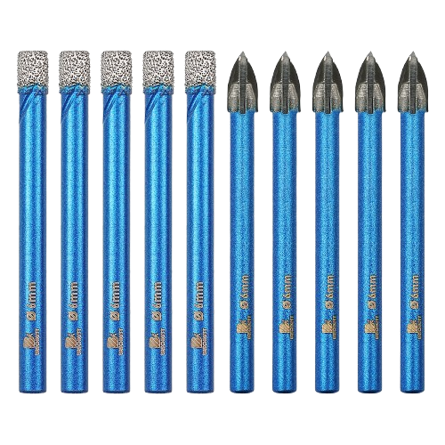 BRSCHNITT Dry Diamond Hole Saw Set 10pcs 6-10mm with Carbide Drill Bits for Porcelain Tile Ceramic Stone