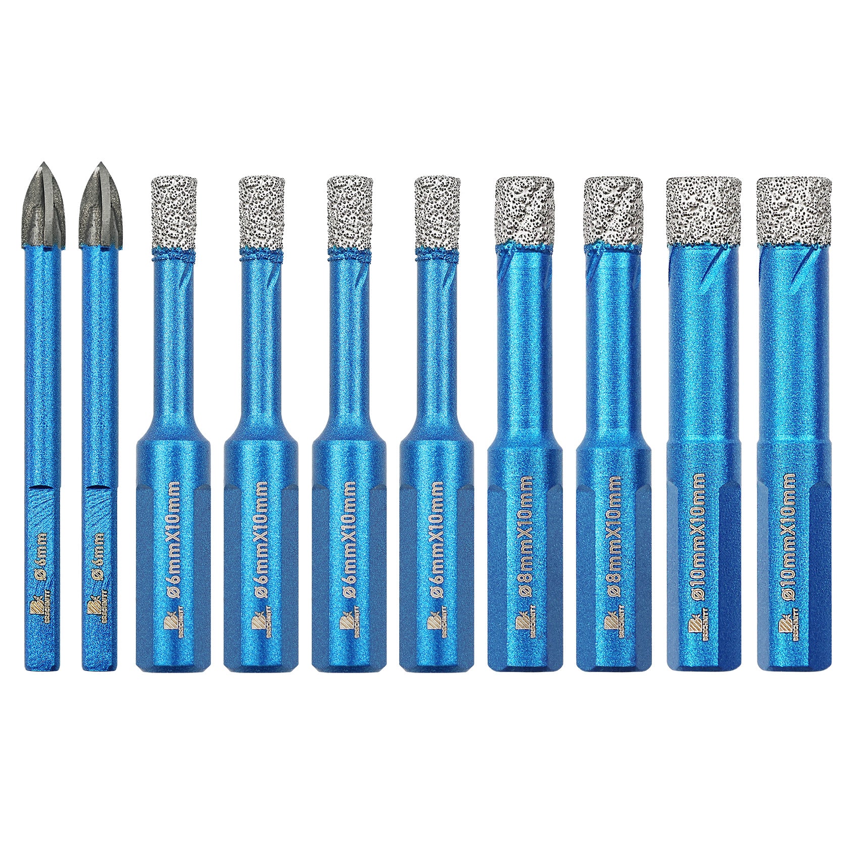 BRSCHNITT Triangle Shank Diamond Core Drill Bit Set 10pcs 6-10mm Dry Drilling for Porcelain Tile Granite Marble