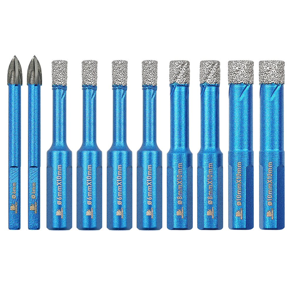 BRSCHNITT Triangle Shank Diamond Core Drill Bit Set 10pcs 6-10mm Dry Drilling for Porcelain Tile Granite Marble