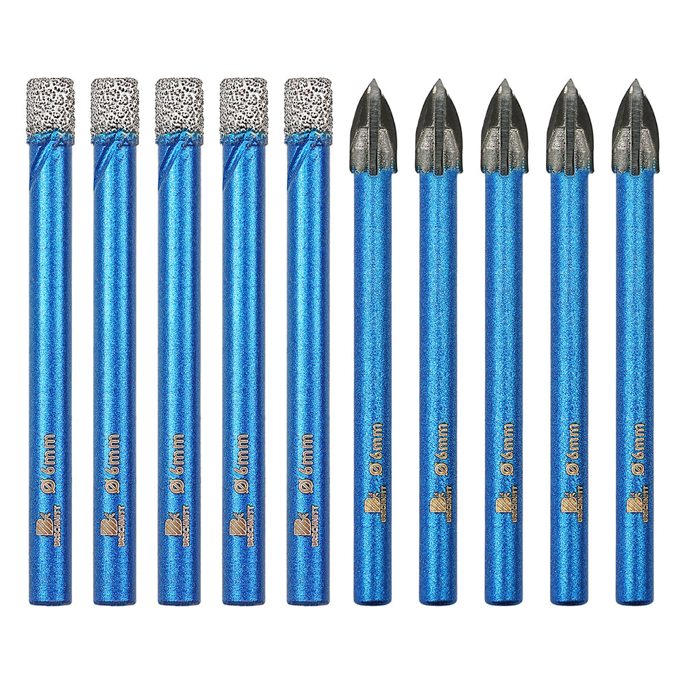 Set de 10 scies cloches diamantées à sec BRSCHNITT 6-10 mm avec forets au carbure pour grès cérame, céramique et pierre
