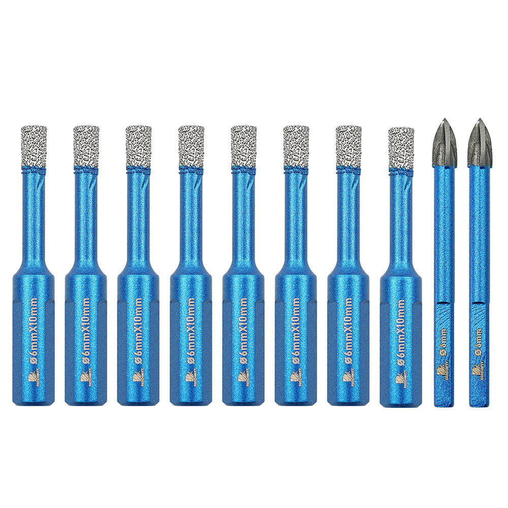 BRSCHNITT Triangle Shank Diamond Core Drill Bit Set 10pcs 6-10mm Dry Drilling for Porcelain Tile Granite Marble