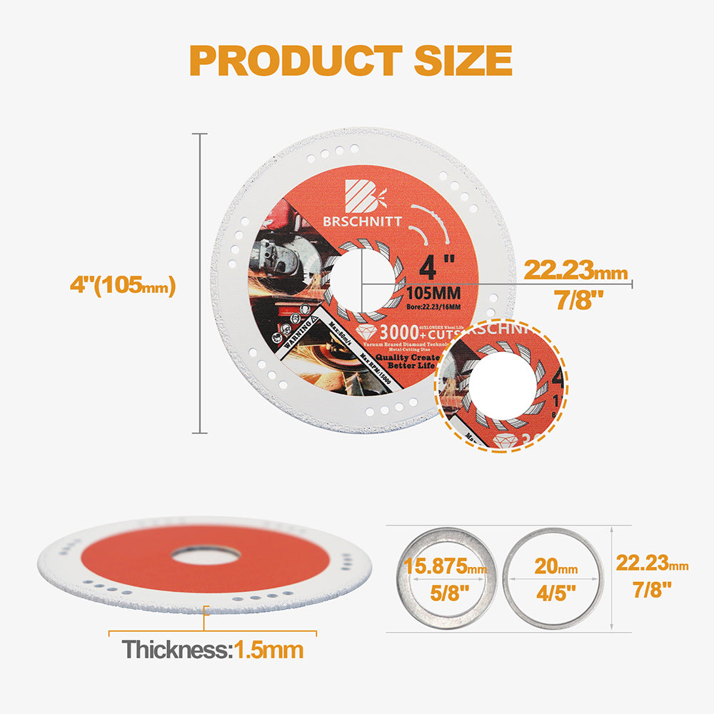 BRSCHNITT Diamond Metal Cutting Disc 75-125mm for Stainless Steel Iron Pipe Tube Vacuum Brazed