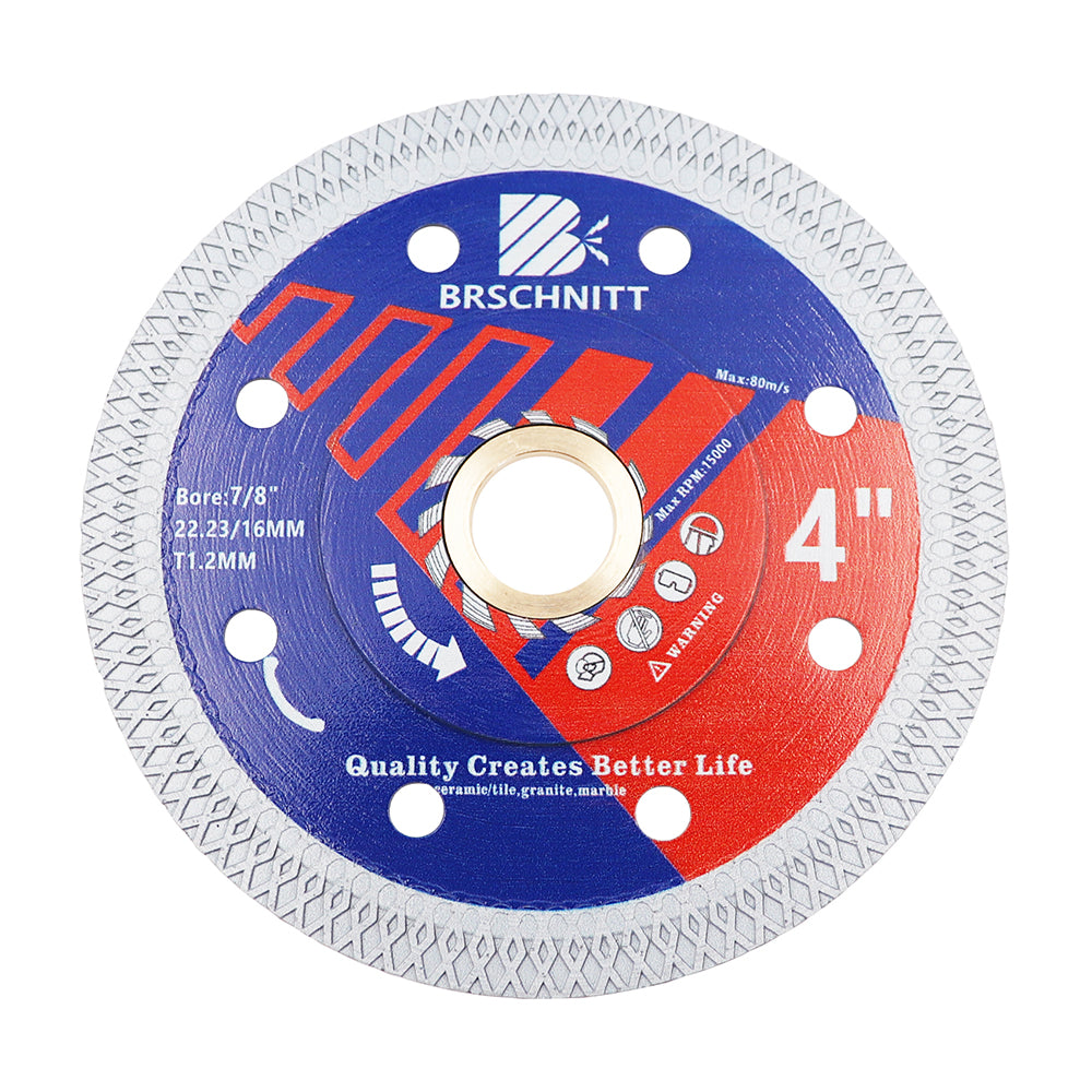 Disque de coupe diamanté BRSCHNITT à mailles X, diamètre 4"/4,5"/5"/7"/8"/9"/10" pour la coupe de céramique, de porcelaine, de carrelage, de marbre, de granit, lame de scie turbo pressée à chaud
