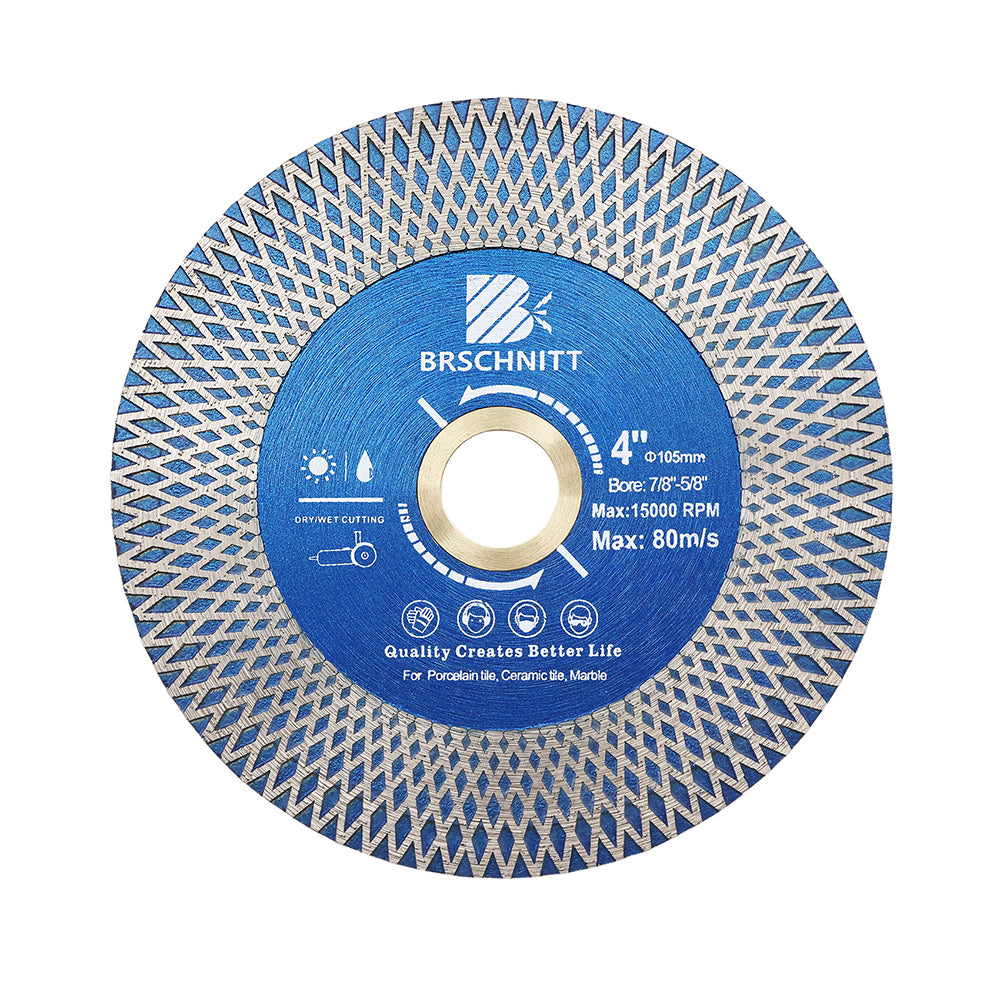 BRSCHNITT Diamant-Schneid- und Schleifsägeblatt, doppelseitig, X-Maschen, 1 Stück oder 2 Stück, Durchmesser 4"/4,5"/5" Keramikfliesen, Porzellan, Marmor, Stein, Trennscheibe