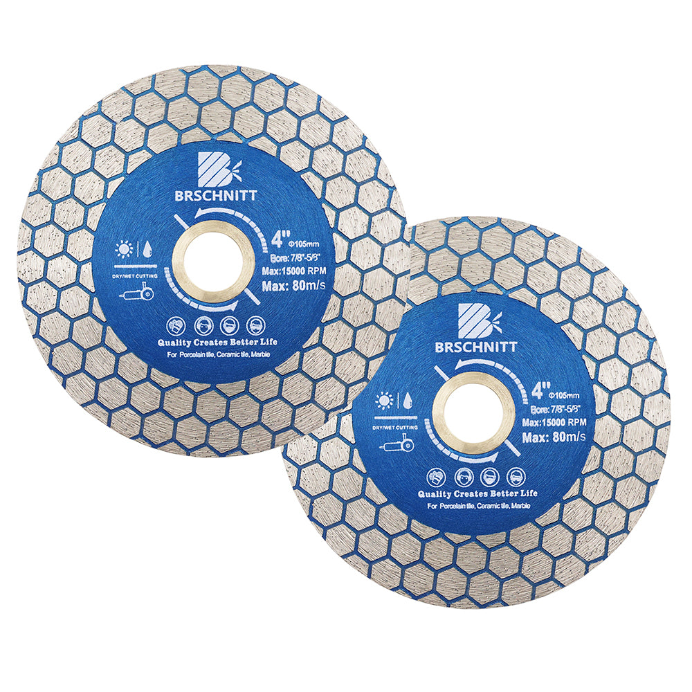 BRSCHNITT Diamant-Sägeblatt, sechseckig, zum Schneiden und Schleifen, doppelseitig, 1 Stück, Durchmesser 5 Zoll/125 mm, Trennscheibe für Keramikfliesen, Porzellan, Marmor, Stein