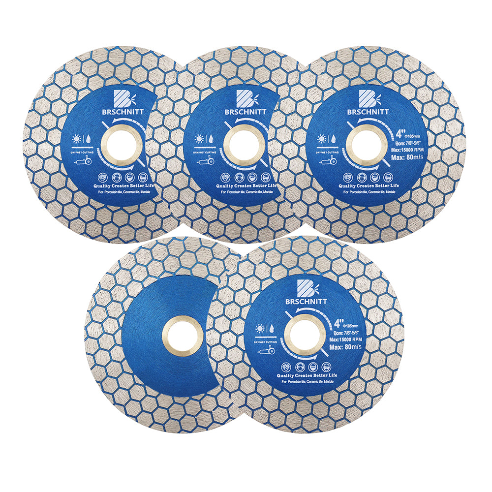BRSCHNITT Diamant-Sägeblatt, sechseckig, zum Schneiden und Schleifen, doppelseitig, 1 Stück, Durchmesser 5 Zoll/125 mm, Trennscheibe für Keramikfliesen, Porzellan, Marmor, Stein