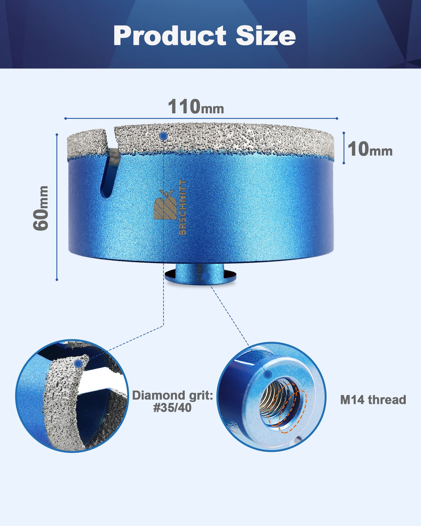 BRSCHNITT-Diamond 1pc 100/110/125/130/150MM Lightning Teeth Drill Bit Hole Saw for Porcelain Tile Crowns Granite Marble Stone