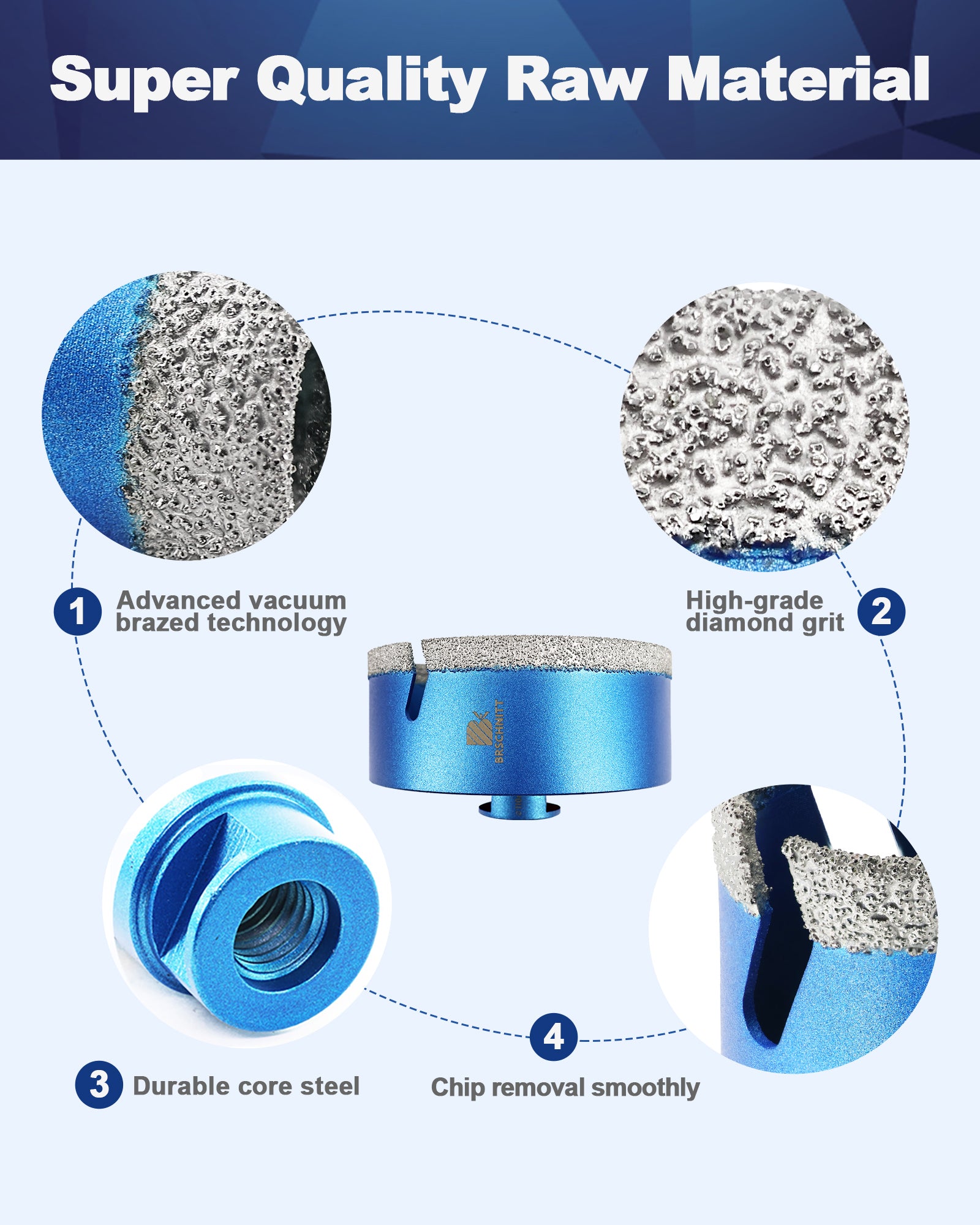BRSCHNITT-Diamond 1pc 100/110/125/130/150MM Lightning Teeth Drill Bit Hole Saw for Porcelain Tile Crowns Granite Marble Stone