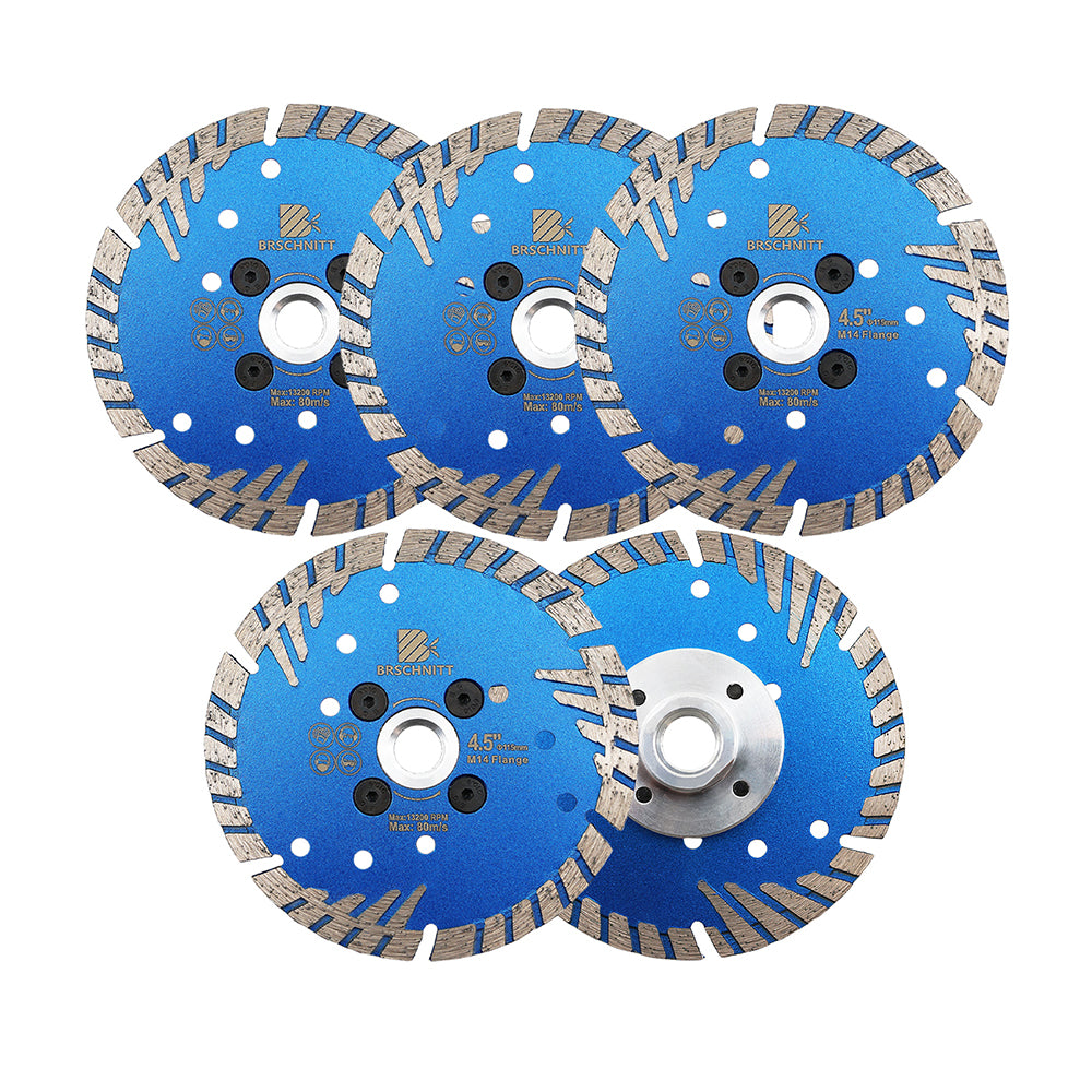 BRSCHNITT M14 & 5/8"-11 Thread Dry & Wet Use Diamond Cutting Disc Set 125mm for Concrete Granite Marble Tile