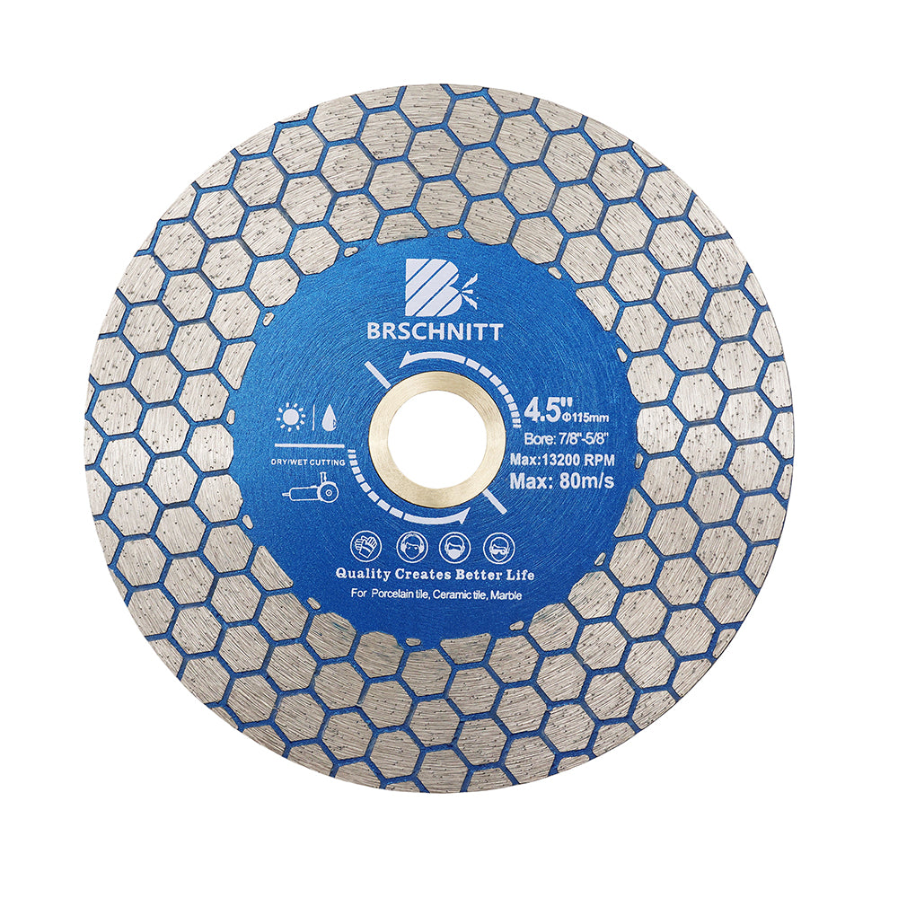 BRSCHNITT Diamant-Sägeblatt, sechseckig, zum Schneiden und Schleifen, doppelseitig, 1 Stück, Durchmesser 5 Zoll/125 mm, Trennscheibe für Keramikfliesen, Porzellan, Marmor, Stein