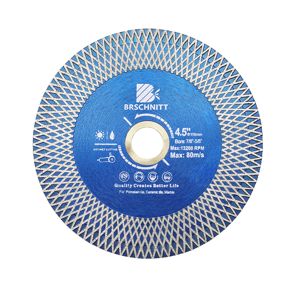 BRSCHNITT Diamant-Schneid- und Schleifsägeblatt, doppelseitig, X-Maschen, 1 Stück oder 2 Stück, Durchmesser 4"/4,5"/5" Keramikfliesen, Porzellan, Marmor, Stein, Trennscheibe