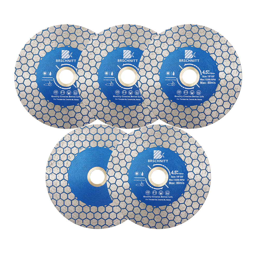 BRSCHNITT Diamant-Sägeblatt, sechseckig, zum Schneiden und Schleifen, doppelseitig, 1 Stück, Durchmesser 5 Zoll/125 mm, Trennscheibe für Keramikfliesen, Porzellan, Marmor, Stein