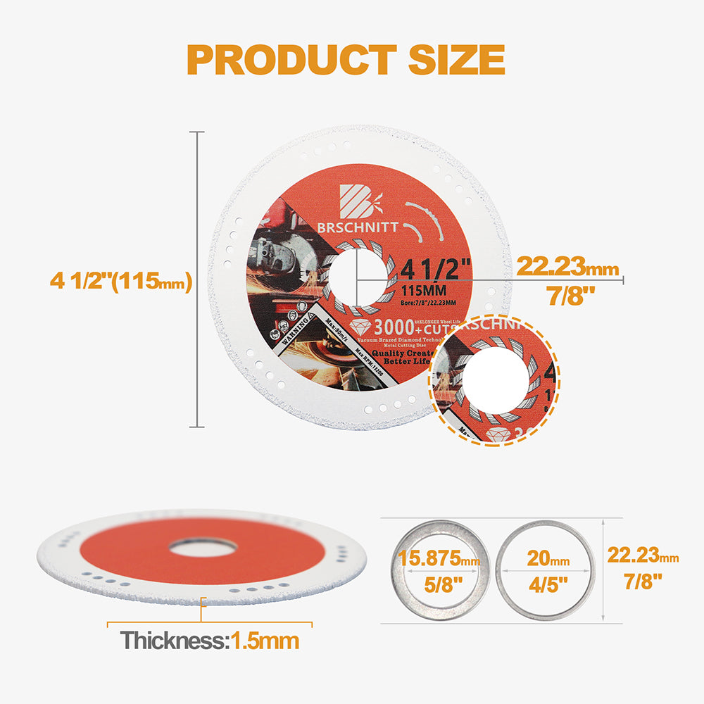 BRSCHNITT Diamond Metal Cutting Disc 75-125mm for Stainless Steel Iron Pipe Tube Vacuum Brazed