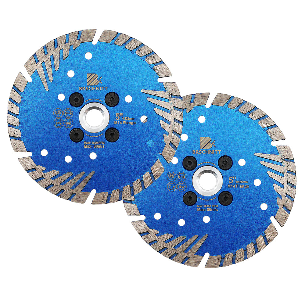 BRSCHNITT M14 & 5/8"-11 Thread Dry & Wet Use Diamond Cutting Disc Set 125mm for Concrete Granite Marble Tile