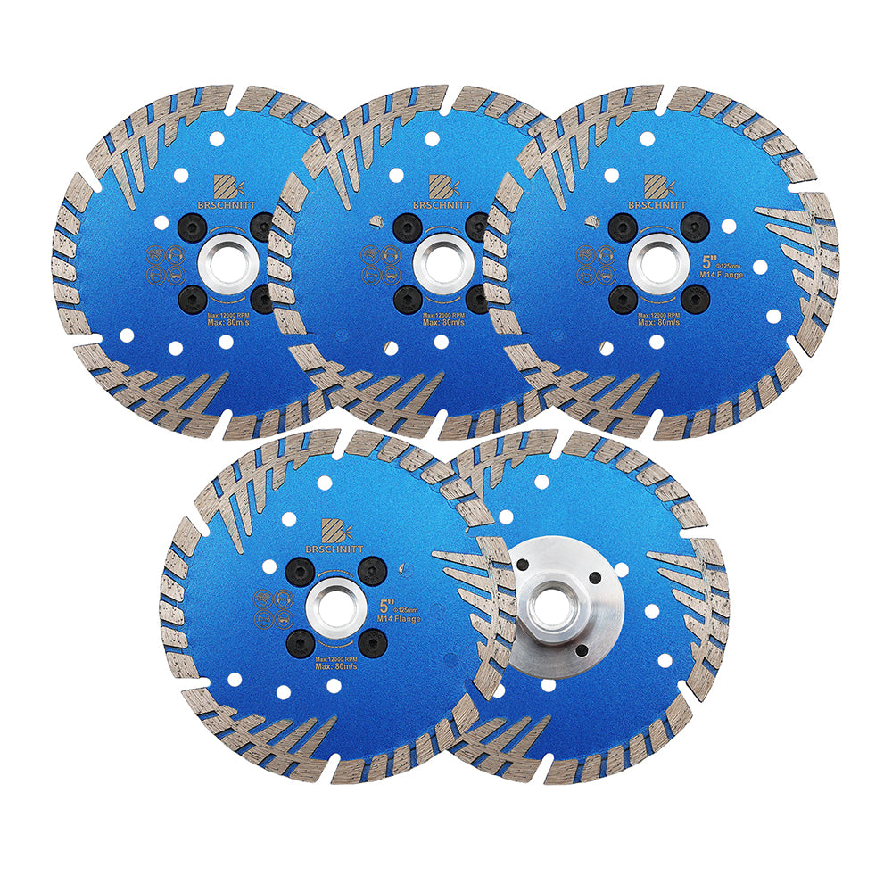 BRSCHNITT M14 & 5/8"-11 Thread Dry & Wet Use Diamond Cutting Disc Set 125mm for Concrete Granite Marble Tile