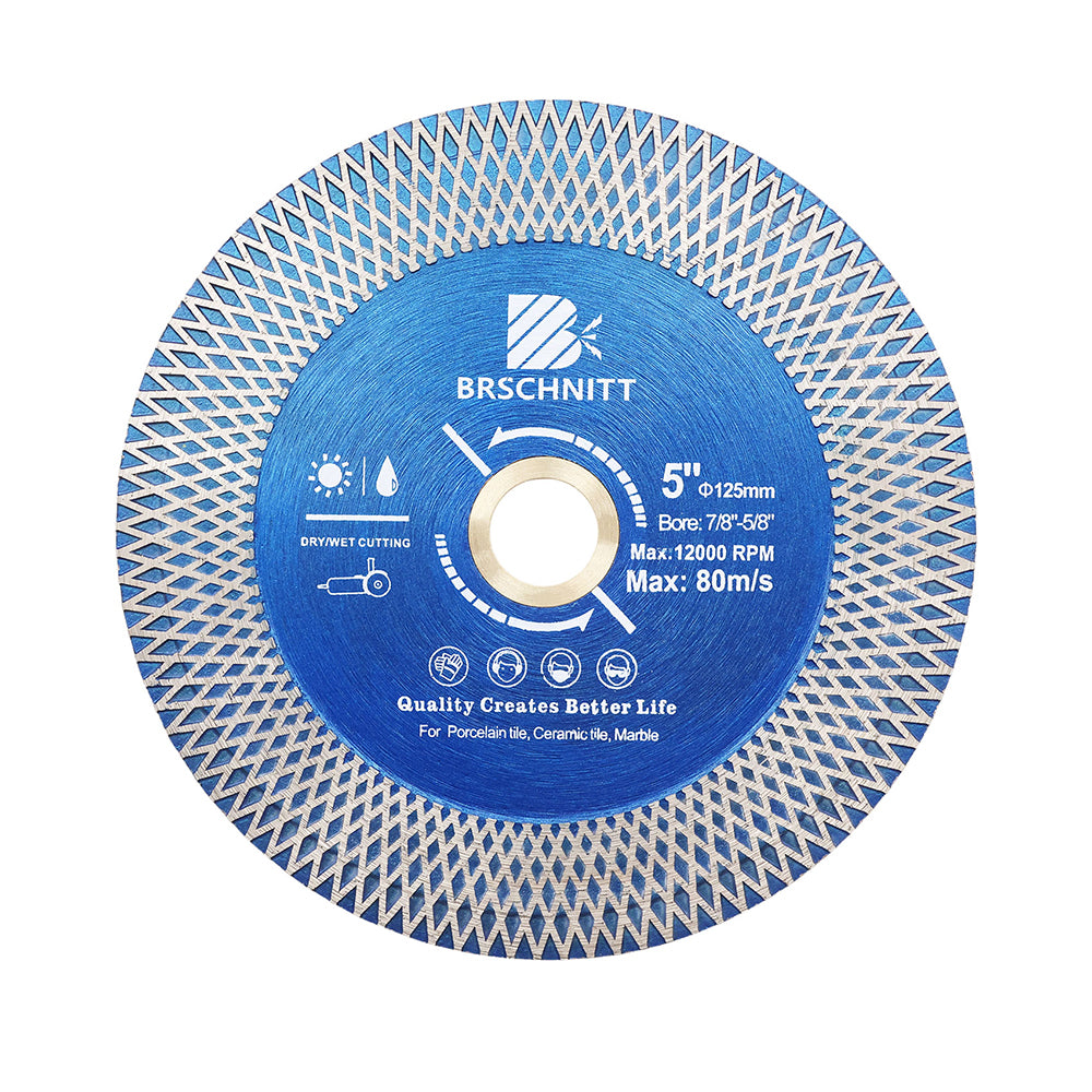 BRSCHNITT Diamant-Schneid- und Schleifsägeblatt, doppelseitig, X-Maschen, 1 Stück oder 2 Stück, Durchmesser 4"/4,5"/5" Keramikfliesen, Porzellan, Marmor, Stein, Trennscheibe