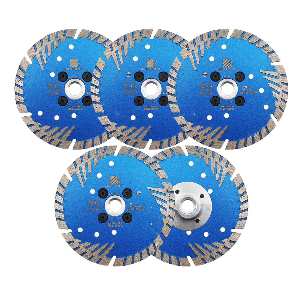 BRSCHNITT M14 & 5/8"-11 Thread Dry & Wet Use Diamond Cutting Disc Set 125mm for Concrete Granite Marble Tile