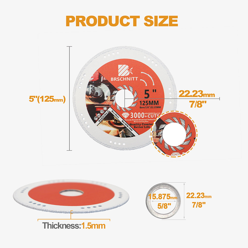 BRSCHNITT Diamond Metal Cutting Disc 75-125mm for Stainless Steel Iron Pipe Tube Vacuum Brazed