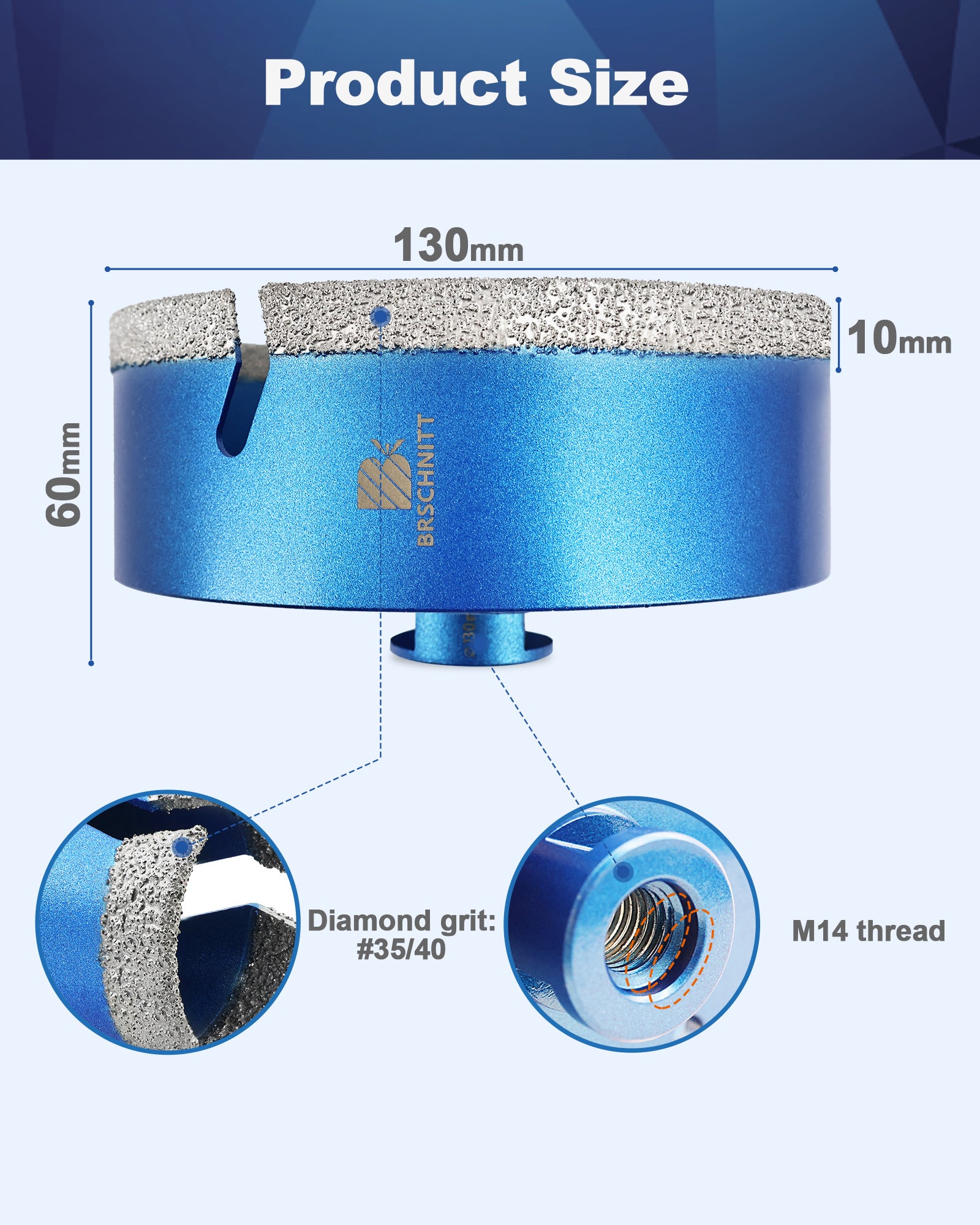 BRSCHNITT-Diamond 1pc 100/110/125/130/150MM Lightning Teeth Drill Bit Hole Saw for Porcelain Tile Crowns Granite Marble Stone