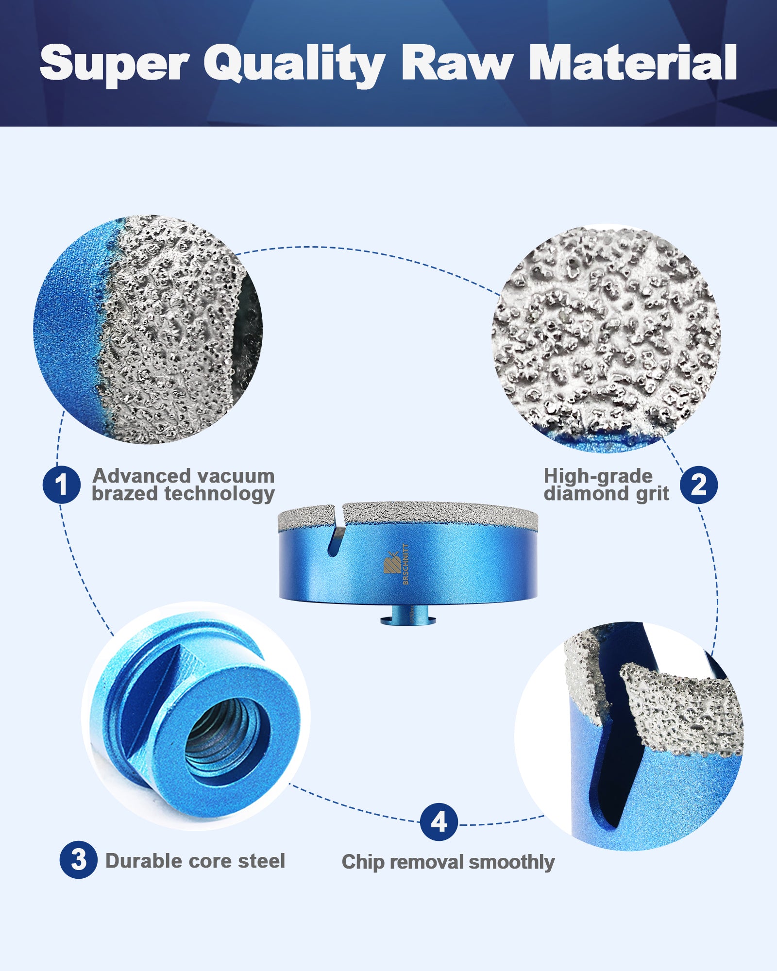 BRSCHNITT-Diamond 1pc 100/110/125/130/150MM Lightning Teeth Drill Bit Hole Saw for Porcelain Tile Crowns Granite Marble Stone