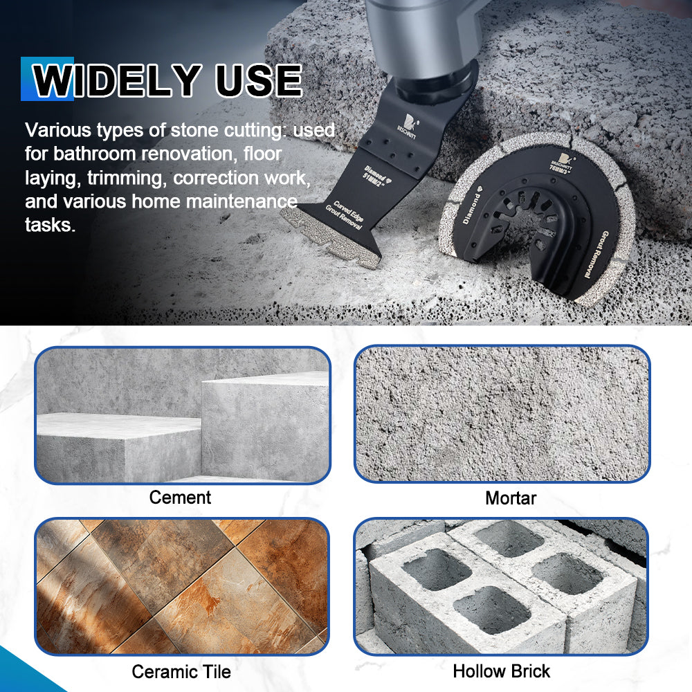 BRSCHNITT Diamond Grit Oscillating Saw Blades 2"/3" for Grout Removal Tile Cement Concrete