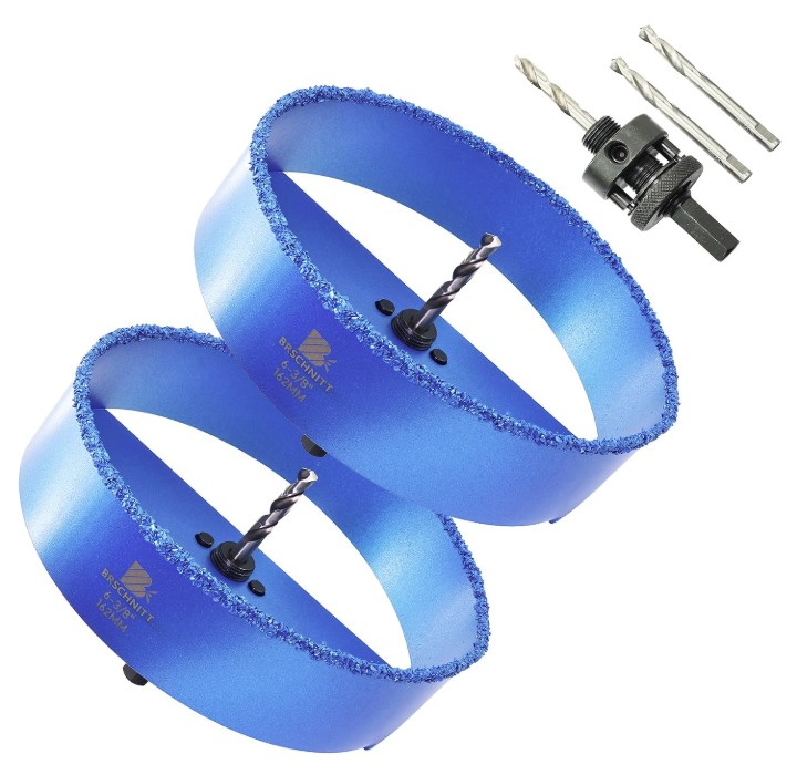 BRSCHNITT Carbide Grit Hole Saw 6-3/8" with Arbor for Wood Drywall MDF Plaster and Hardie Board