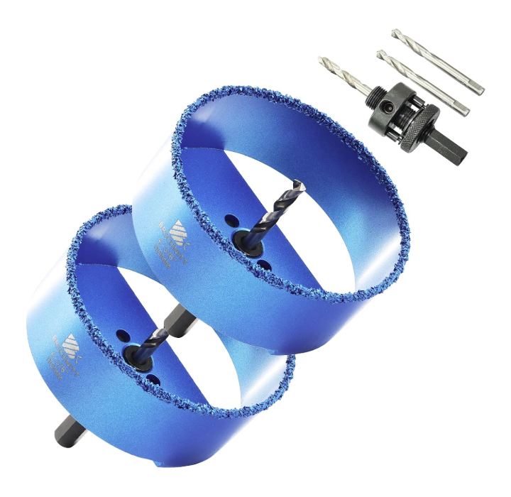 BRSCHNITT Carbide Grit Hole Saw 4-3/8" & 6-3/8" with Arbor for Wood Drywall MDF Plaster and Hardie Board