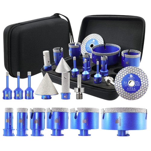 BRSCHNITT M14 Thread Diamond Drill Set 6-110mm with Finger Router and Chamfer Bit for Tile Granite Marble
