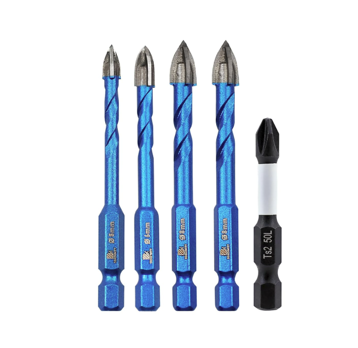 BRSCHNITT Quick-Fit Shank Serrated Carbide Masonry Drill Bit Set with Phillips Bits for Brick Ceramic Tile Wood Plastic