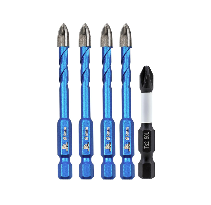 BRSCHNITT Quick-Fit Shank Serrated Carbide Masonry Drill Bit Set with Phillips Bits for Brick Ceramic Tile Wood Plastic