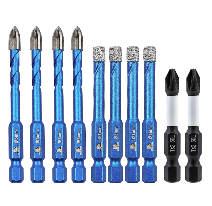 BRSCHNITT Quick-Fit Shank Serrated Carbide Masonry Drill Bit Set with Phillips Bits for Brick Ceramic Tile Wood Plastic