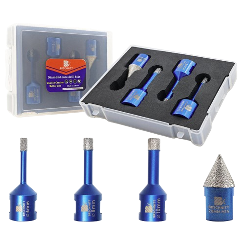 BRSCHNITT M14 Diamond Drill Bit Set 6-10mm with 20mm Chamfer Bit for Tile Porcelain Granite Marble