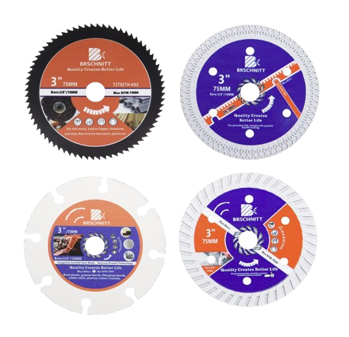 BRSCHNITT 75mm 3“ Diamond Saw Blade Set 4pcs with 10mm Arbor for Cutting Tile Stone Concrete Granite Marble
